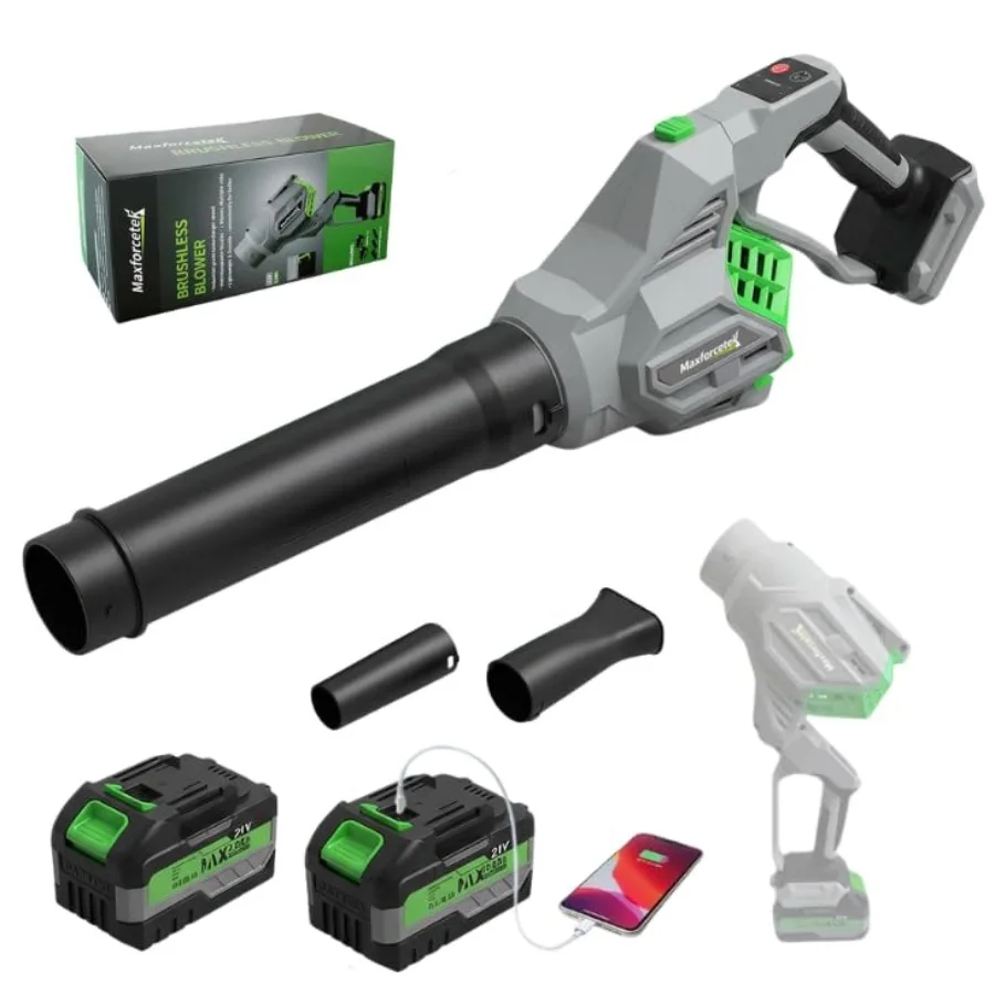 

Cordless Leaf Blower with 180° Rotatable Nozzle and USB-C Charging - No DC Adapter Needed Includes 2 Batteries for Extended Run
