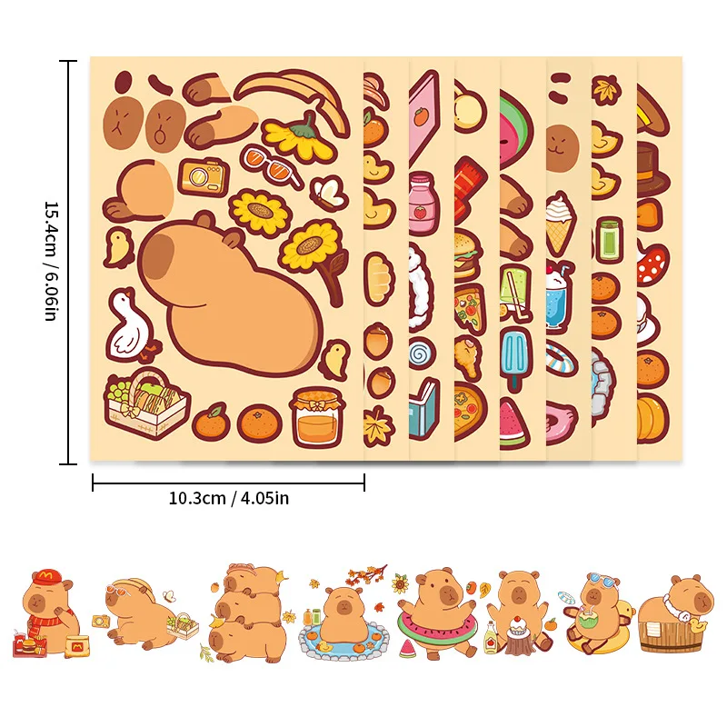 

8/16sheets Capibara Puzzle Stickers Make a Face Cute Animal Cartoon Aesthetic for DIY Laptop Phone Guitar Skateboard Waterproof
