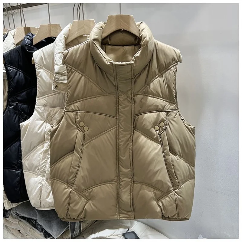 2024New Women Autumn Winter Down Cotton Vest short Fashion Stand-up Collar Cotton Vest Vest With Everything On The Shoulder Coat