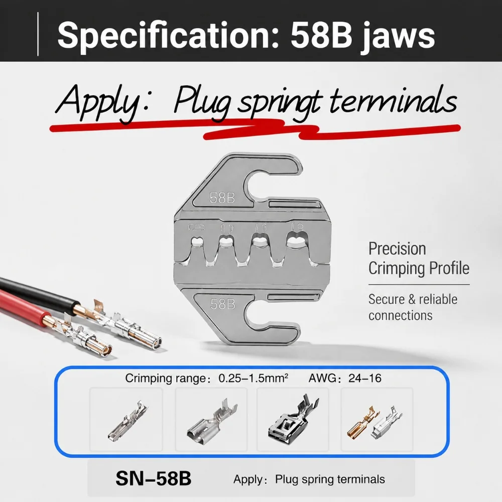 SN-68B Ratschen-Crimpzange mit Schnellwechsel-Aufsätzen, rutschfestem Griff, für Kfz- und DIY-Elektroanschlüsse – Detail 7