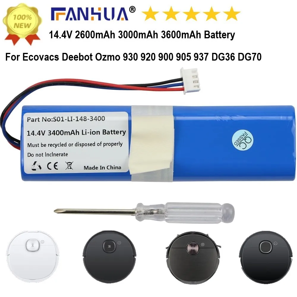 Battery for Ecovacs Deebot Ozmo 900 Sweeping Robot fits Part NO: Ecovacs S09-LI-148-3200 S01-LI-148-2600 S01-LI-148-3200 14.4V