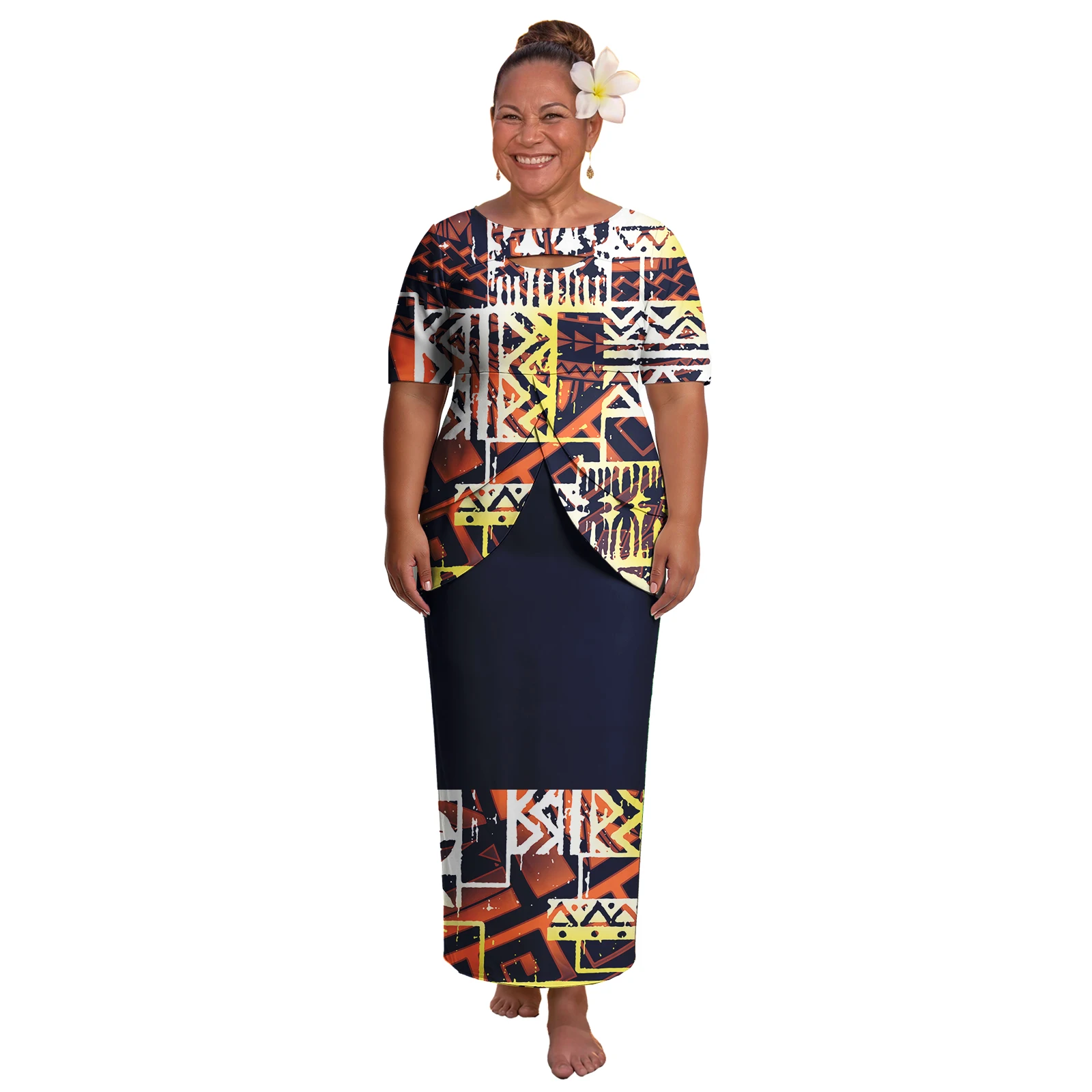 Hot Sale Polynesian Party Holiday Clothes Custom Hawaiian Floral Print Ladies 2pc Set Dress Tribal Design Women Samoan Puletasi