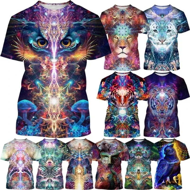 New Summer Digital Art Creative Personality T Shirt 3D Print Colorful Vertigo Fluorescent Tiger Leopard Eagle Unisex Cool Tshirt