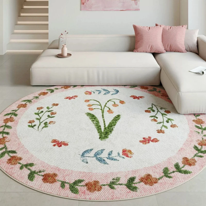 Dopamine Color Carpets for Living Room Pink Round Bedroom Decor Washable Carpet Thick Plush Floor Mat Fluffy Soft Cloakroom Rug