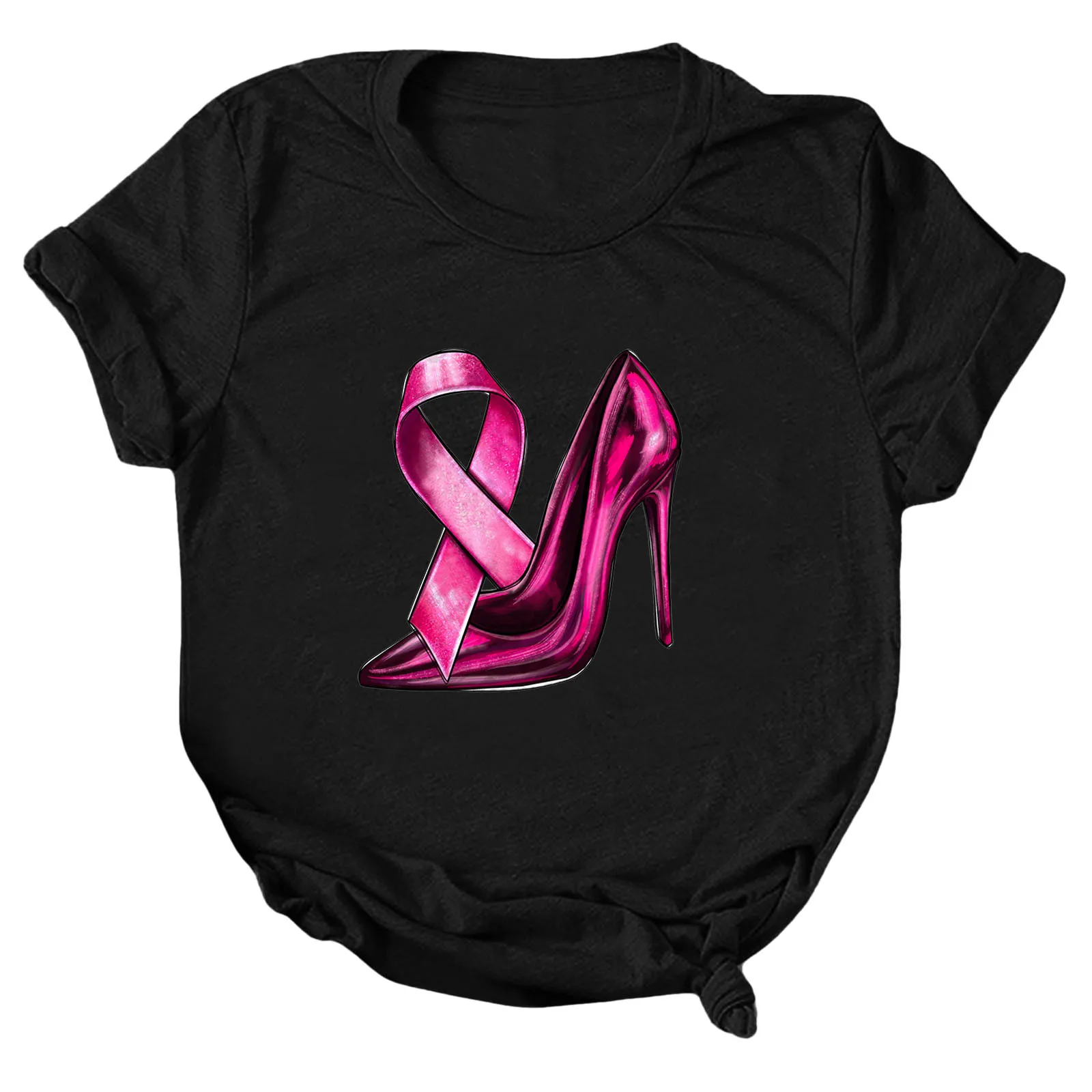 Breast Cancer Graphic T Shirts Women Breast Cancer Awareness Tees O-Neck Short Sleeve Female October Pink T-Shirt Outubro Rosa