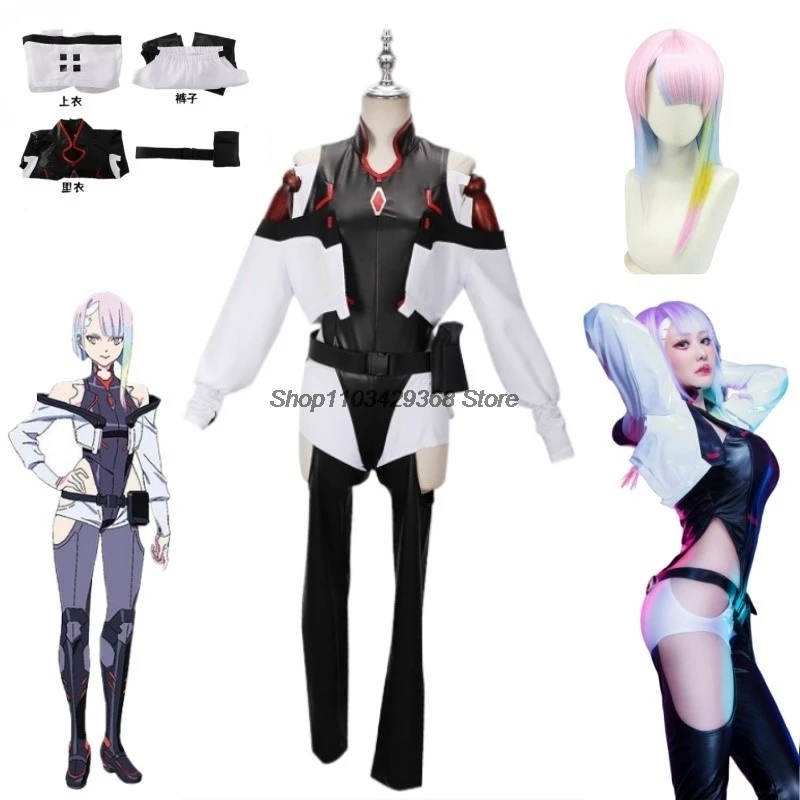 game Cyber Lucy punk kostium Cosplay Anime seksowne kobiety body kombinezon Lucy peruka do odgrywania ról jednolite ubrania na Halloween