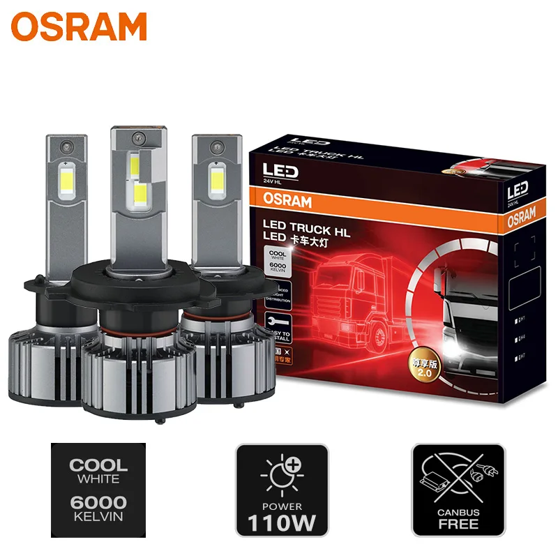 OSRAM 24V LED ZX2.0 Truck Headlight H1 H4 H7 110W 8000LM Super Power Light 6000K Cool White Upgrade Replace Bright High Low Beam