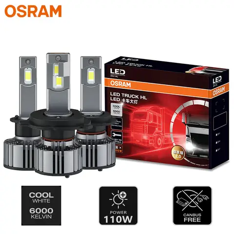 OSRAM 24V LED ZX2.0 Truck Headlight H1 H4 H7 110W 8000LM Super Power Light 6000K Cool White Upgrade Replace Bright High Low Beam