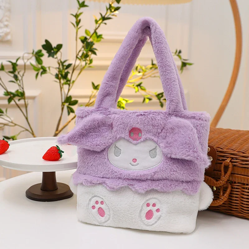 Bolso de felpa Kawaii Sanrio Kuromi Anime Cinnamoroll My Melody, bolsa de cosméticos de hombro, cosas suaves, regalos para niñas