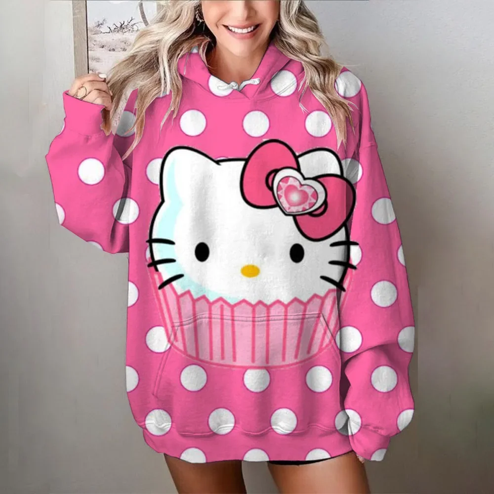 Autumn Women's Fashion sweatshirt hoodie Comfortable Casual long sleeved pullover Hello Kitty Fashion Unique pullover top