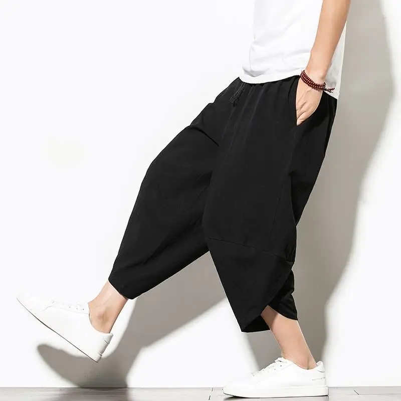

Men's Casual Loose Fit Summer Thin Wide Leg Pants Extra Size ort Ruffle Trousers Trendy Harajuku Sle Polyester Fiber