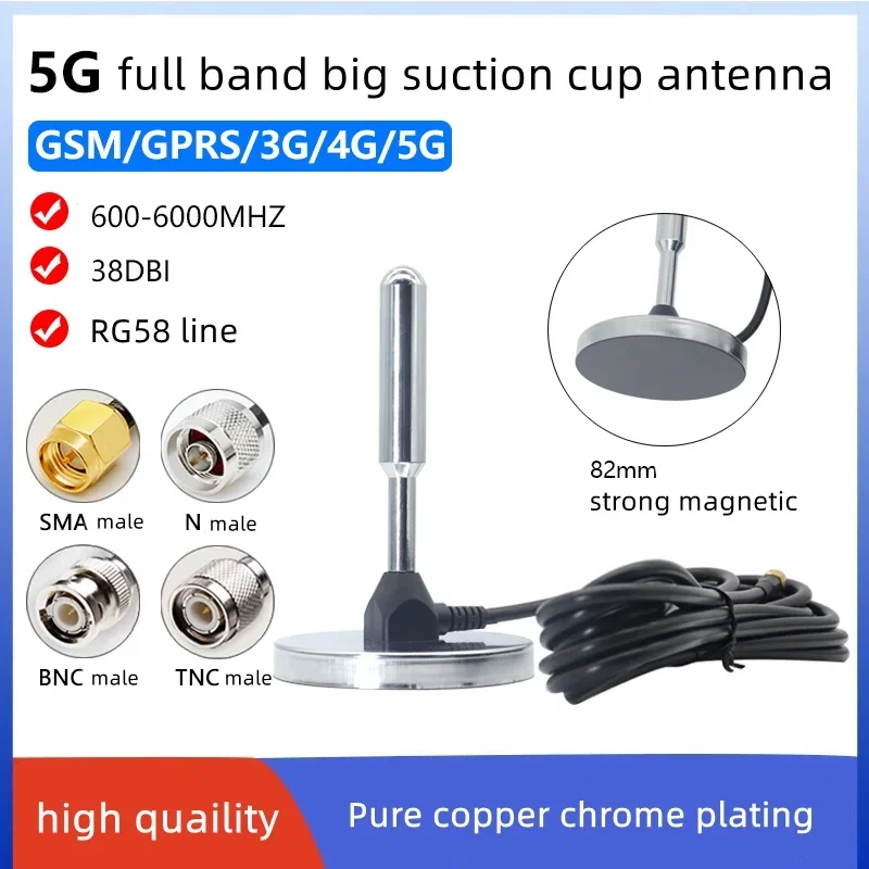 

Полночастотная антенна на присоске 5G, интерфейс 38DBi TNC/BNC/SMA/N, кабель RG58 для RM500Q-AE RM502Q-AE RM510Q-GL SIM8200EA-M2