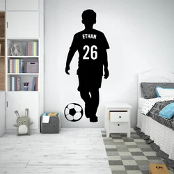 Custom Name and Number Soccer Player Wall Decal Home Decor for Boys Room Sport Football Vinyl Stickers Personalized Mural G001