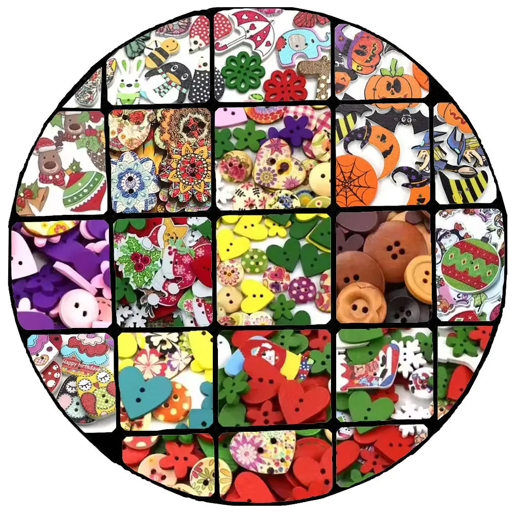 

300 шт. разноцветных деревянных пуговиц в форме цветов и кругов для шитья, декоративные пуговицы для рукоделия и аксессуаров для одежды