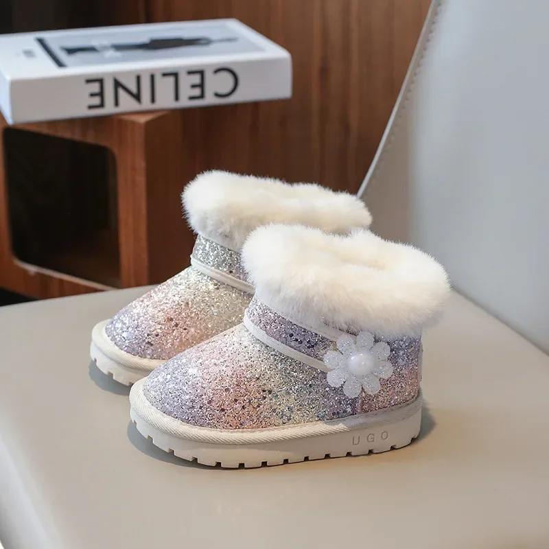 Fur Snow Boots Winter Warm Soft Plush Booties Girls Classic Soft Sole Non-slip Brand Design Slip-on Waterproof Furry Botas