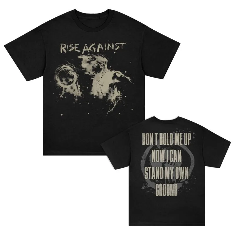 Rise Against Abstract Ghost Lyrics Double-Sided Print Black Cotton T-shirt Men Punk Unisex Tee