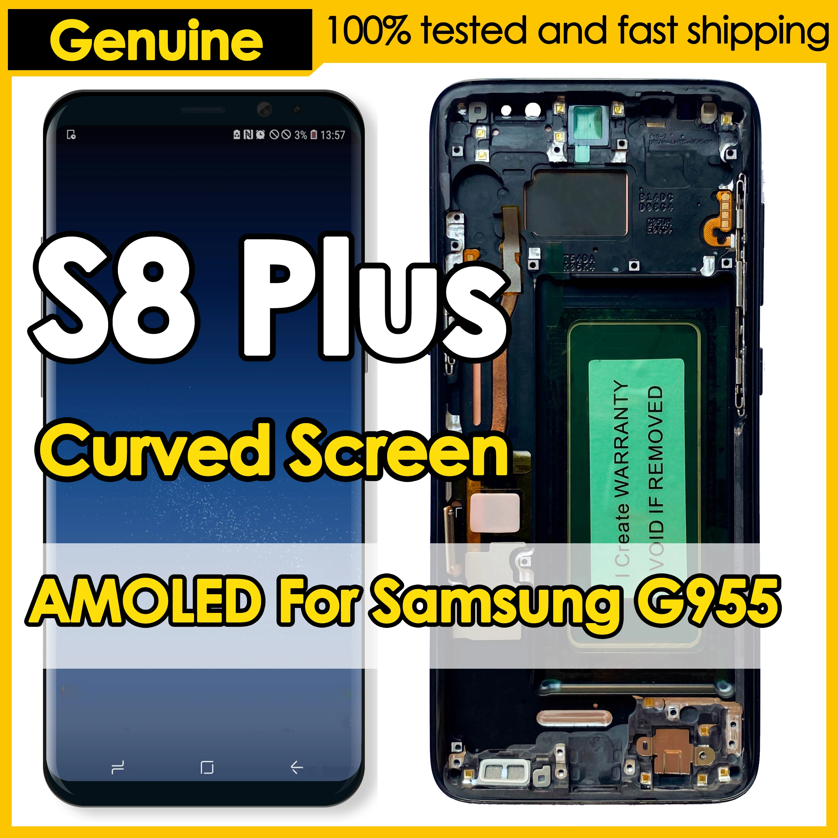 OEM quality AMOLED for SAMSUNG Galaxy S8 Plus Curved Screen Display G955 G955F Touch Digitizer Assembly Replacement LCD