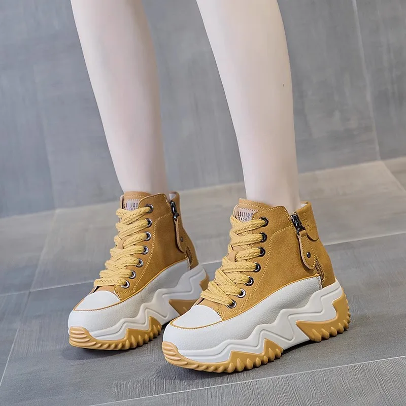 High Appearance Level Thick Sole High Top Matching Color Plus Velvet Warm Comfortable Non-slip Breathable Women's Cotton Shoes