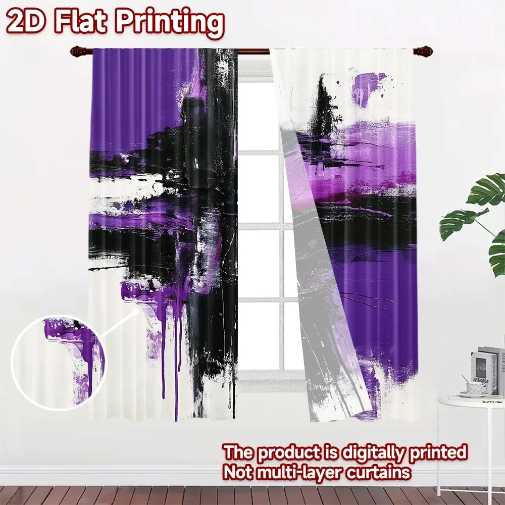 Modern Abstract Purple Black Watercolor Splatter Curtain Pair Drapes for Living Room Home Decor Window Treatment