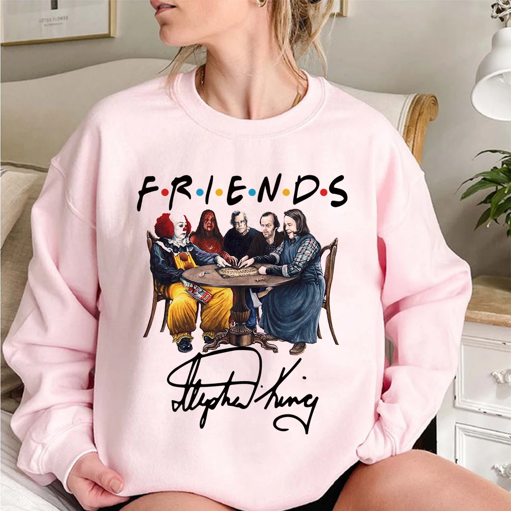 Stephen King Signature Horror Characters Friends Graphic Round Neck Hoodies Tops Loose Long Sleeves Autumn Man Clothes