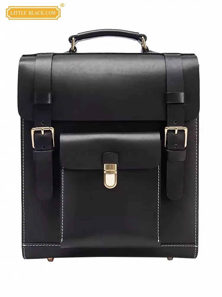 Luxury Mens Cowhide Genuine Leather Backpack Preppy Style Satchel Schoolbag Business Work Travel Backpack Vintage Shoulder Bags