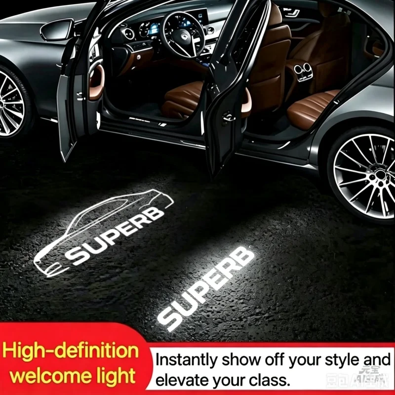 2pcs LED Car Door Lights Welcome Projector Courtesy Ghost Shadow Lamp Accessories for Skoda Superb 2 MK2 Superb 3 2009-2023 2024