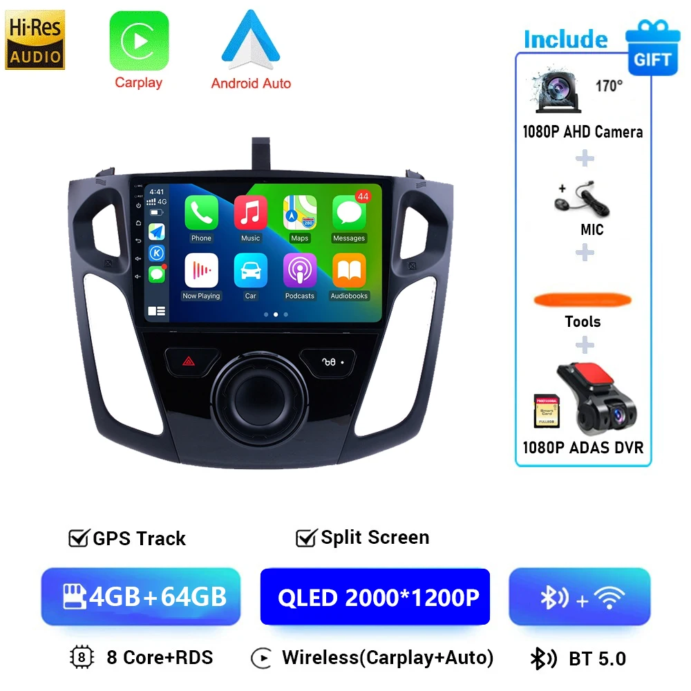 Draadloze CarPlay voor Apple Android Auto Radio GPS voor Ford Focus 3 MK3 2010 2011 2012 2013 2014-2019 multimedia RDS 4G WiFi