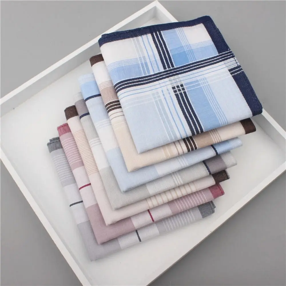 12Pcs/Set Soft Pocket Handkerchief Sweat Absorbent 40x40cm Pocket Plaid Square Towel Classic Plaid Striped Pattern