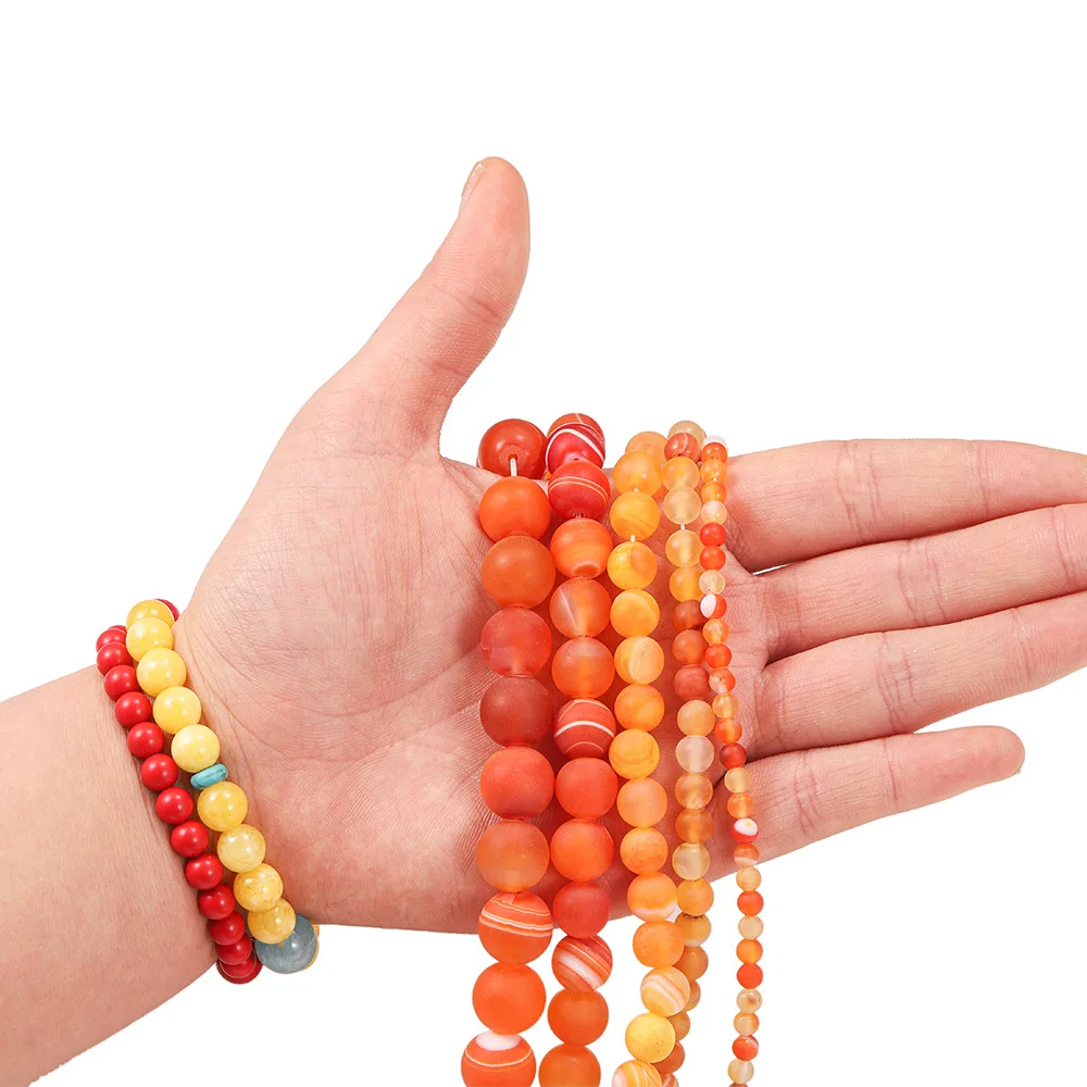 32Pcs Matte Orange Red Line Agate DIY Jewelry Accessories, Natural Agate Loose Beads, Fashion Versatile Semi-Finished Bead Beads