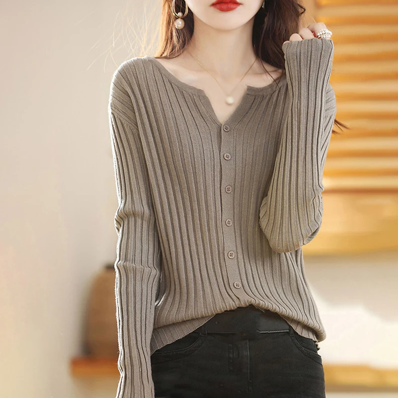 Slim Casual  Winter Solid Colour Women\'s  Cardigan Knitted Woman clothes tops woman 2024