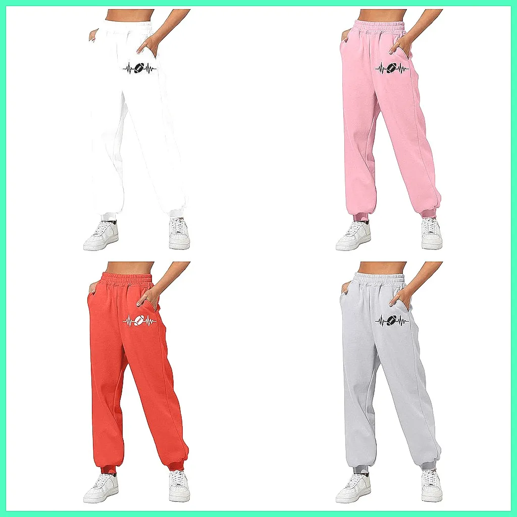 

Women's Winter Football Print Tapered Pants, Loose Casual Sports Trousers with Mountain Design
