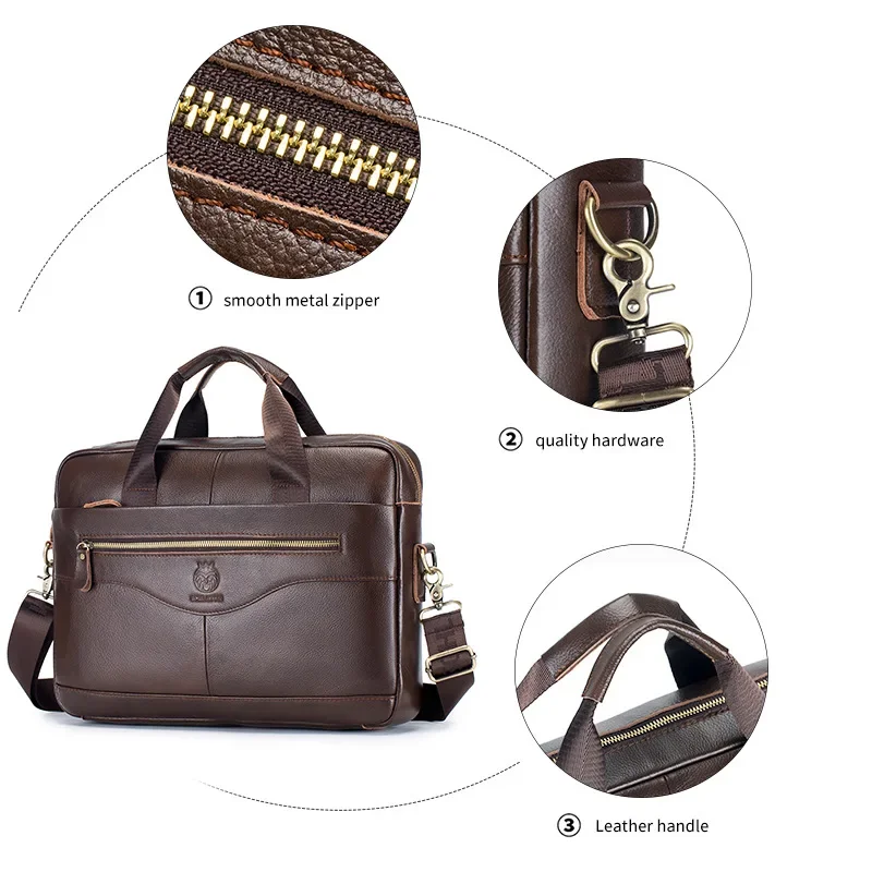 Maletín de cuero genuino para hombre, bolso de oficina portátil para ordenador portátil, bolsas de mensajero de negocios de alta calidad para viajar