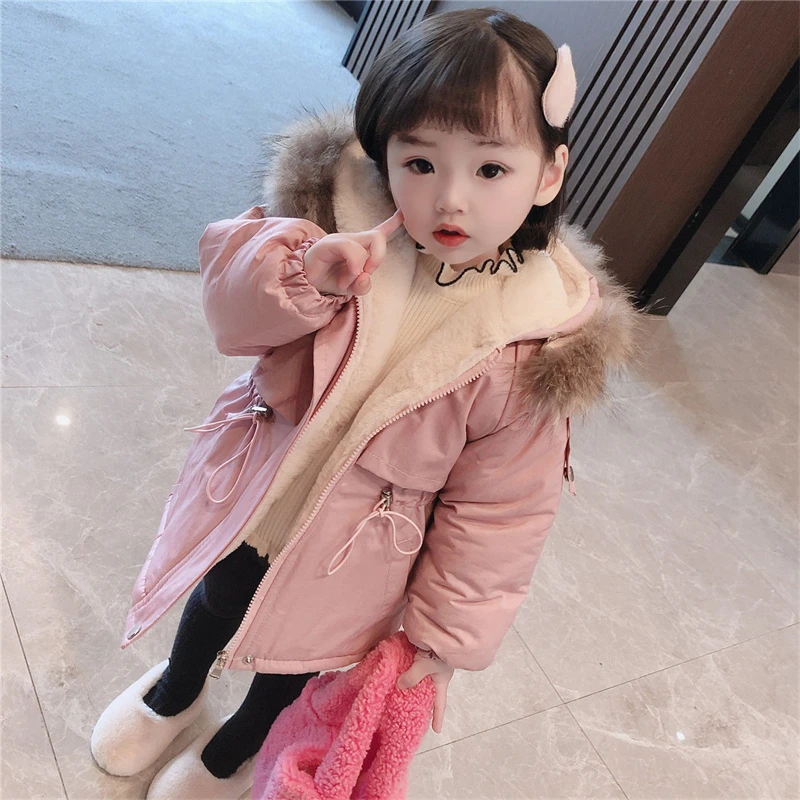 Girls Baby\'s Kids Coat Jacket Outwear 2023 Hooded Plus Velvet Thicken Warm Winter Autumn Top Cotton Teenager Fleece Children\'s C