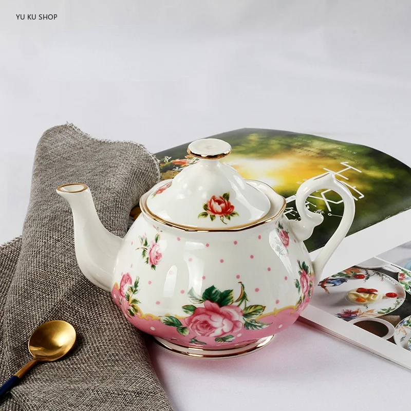 European Coffee Pot Bone China Teapot Traced Gold Flower Tea Pot Porcelain Tea Infuser Samovar Ceramic Kettle for Household Gift