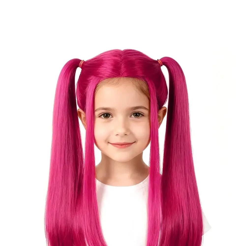 Perruque violette Rumi pour enfants - Mira Zoey Anime Devil Hunter Cosplay perruque assortie et accessoires de perruque de fête et de spectacle sur scène