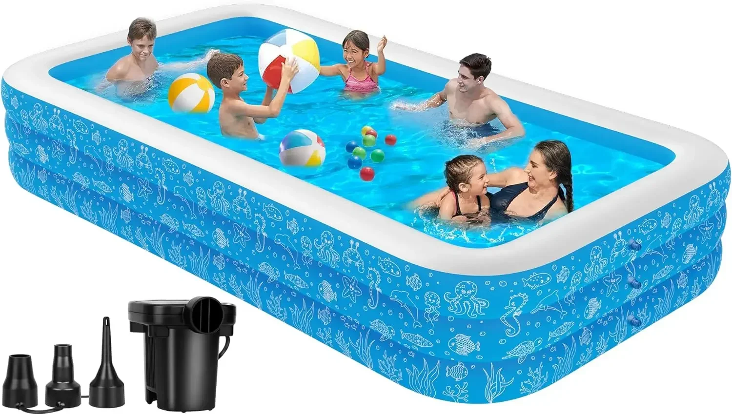 

Extra Large Inflatable Pool, 130" x 72" x 22" Full-Sized Blow Up with Pump, Thickened Swimming Pool for Family, Garden, Backyard