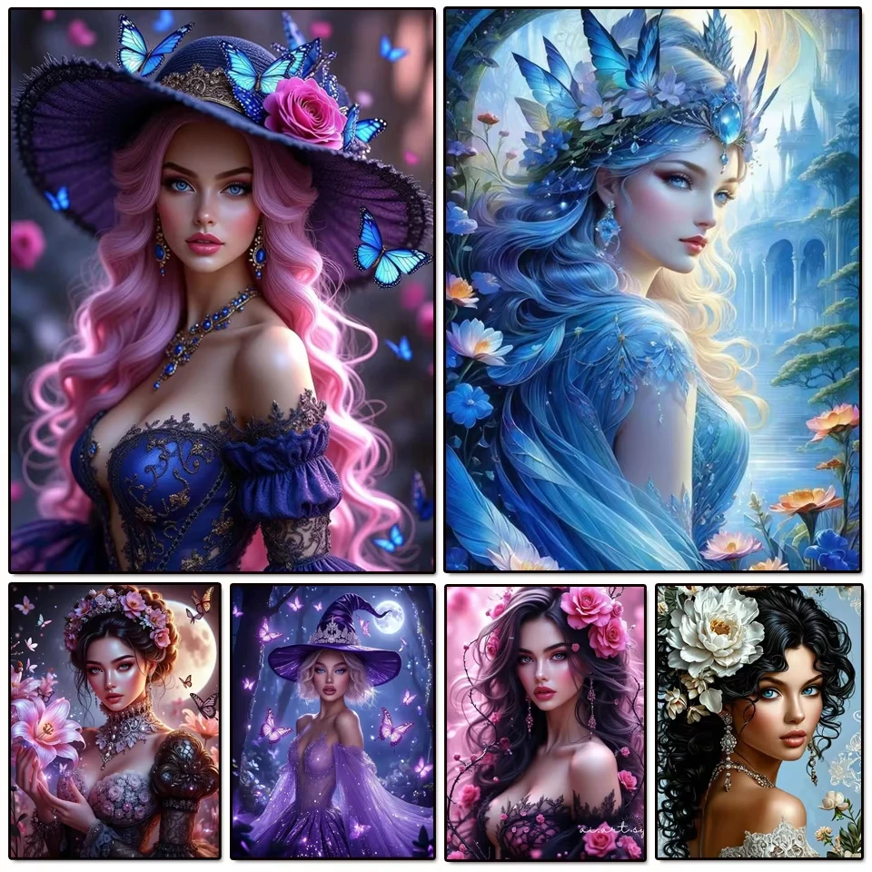 5D Diamantmalerei Frauenporträt Vollquadratisch Rund Mädchen Mosaik Blume Schmetterling Stickerei Cartoon Handarbeit Wanddekoration