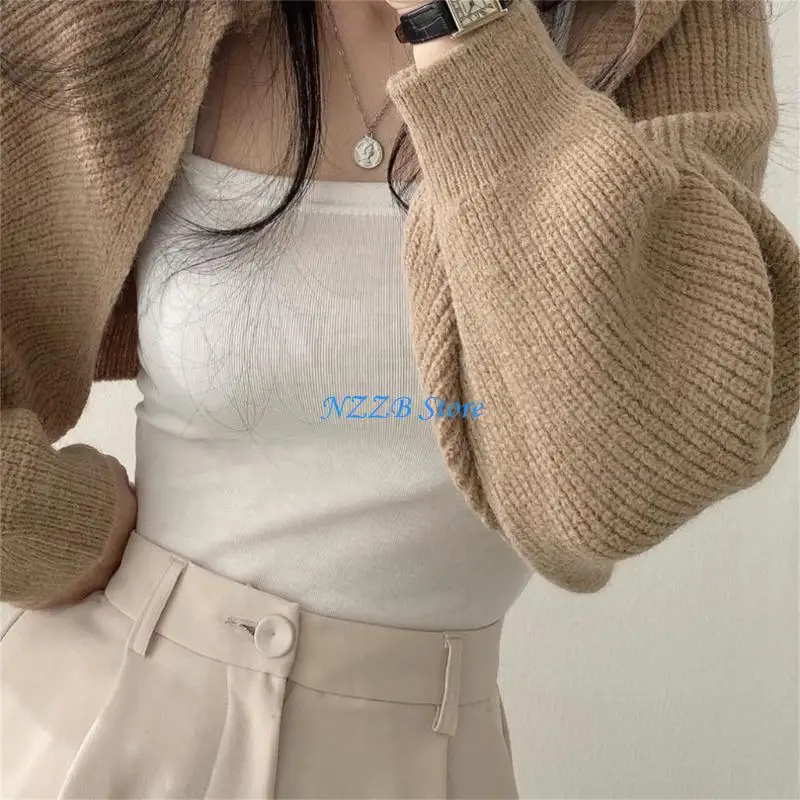 

T21F Women's Cropped Sweaters Cardigans Open Front Shrug Long Sleeve Boleros Jackets