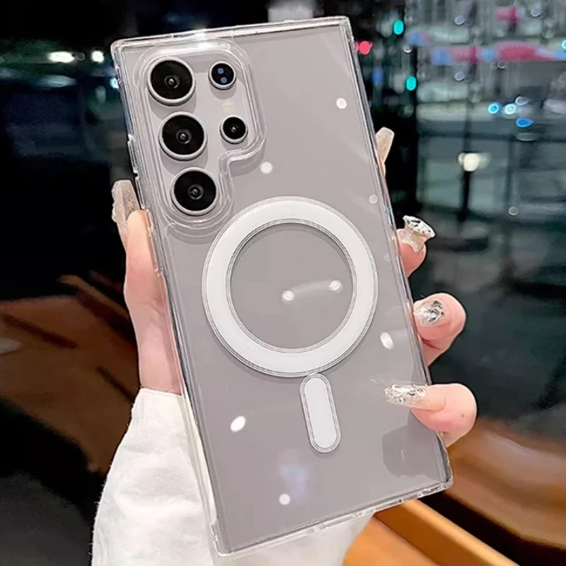 

Прозрачный магнитный чехол для телефона Magsafe для Samsung S25 Edge S24 S23 S22 S21 Plus Ultra FE A16 A15 A35 A55 A36 A56 A26 Cover