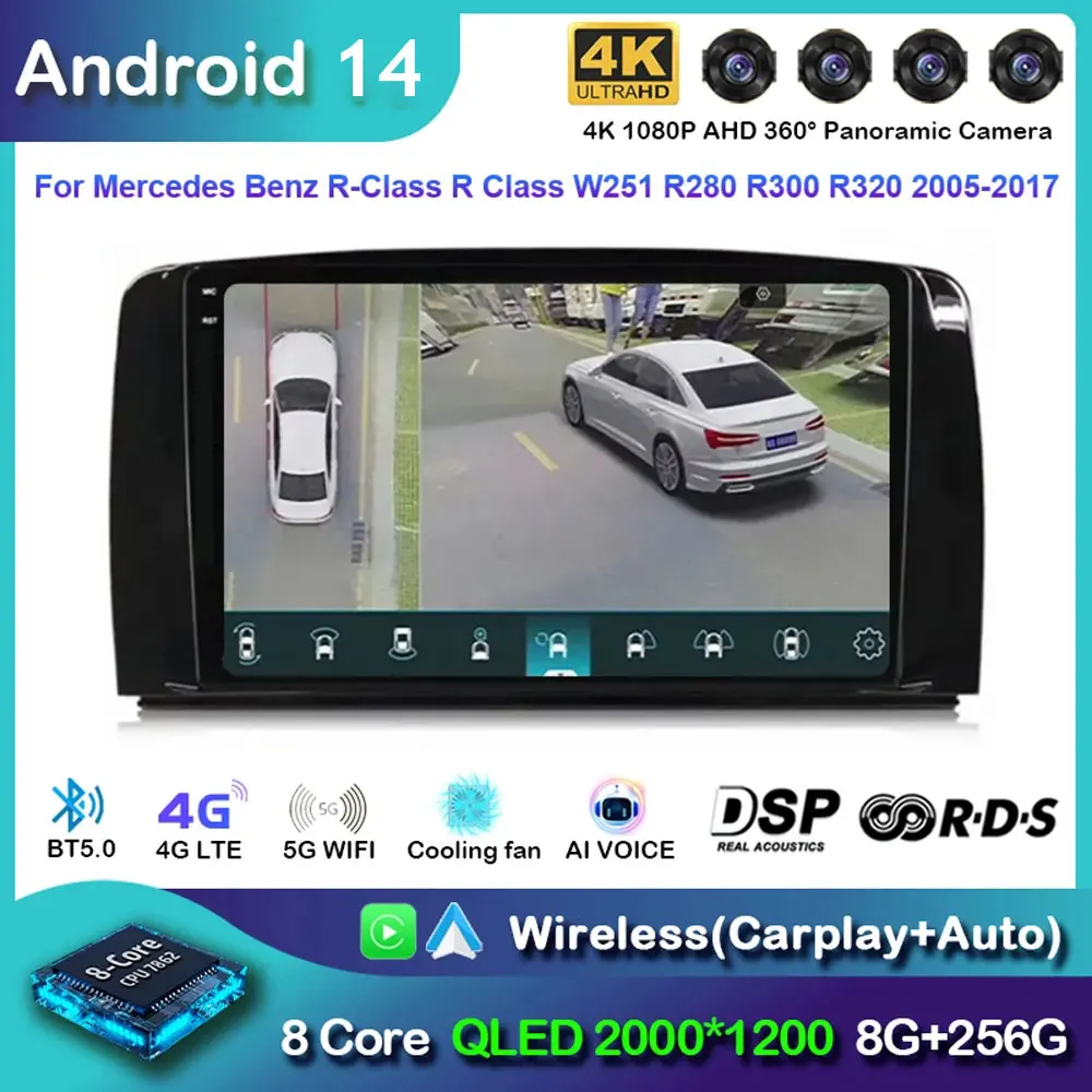 

Для Mercedes Benz R-Class R Class W251 R280 R300 R320 2005-2017 Android 14 Автомобильный радиоприемник Мультимедийная навигация Carplay Auto