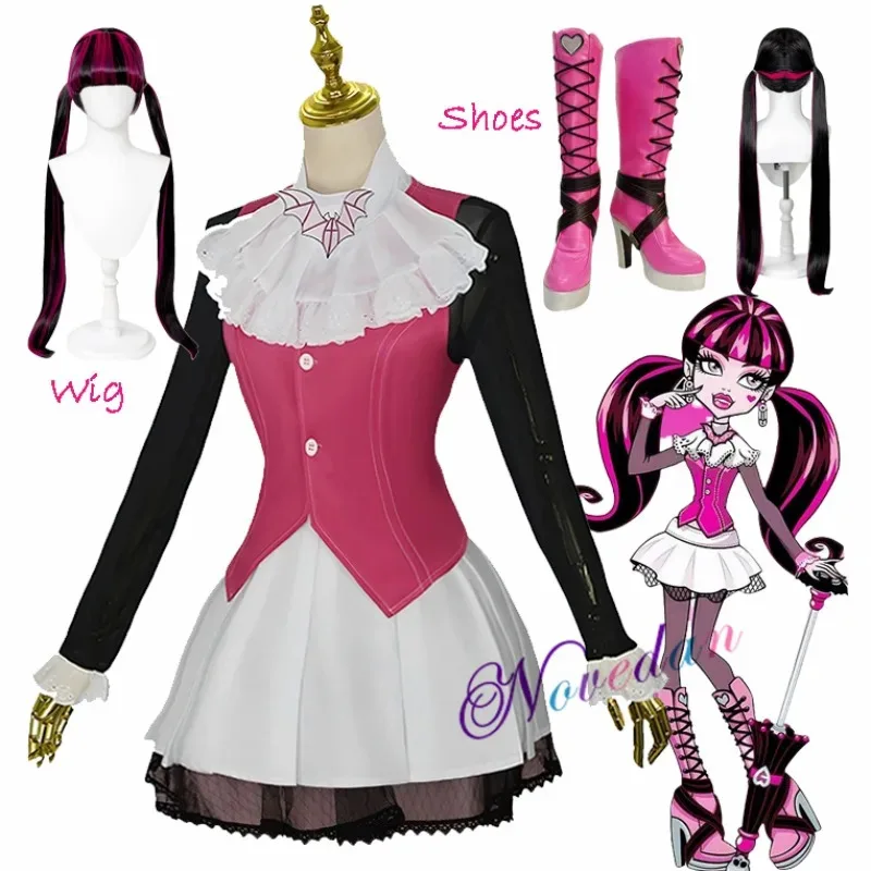 

lili 123Monster Cos High Costume Outfit Vampire Heart Draculaura Wig Anime Girls Cosplay Carnival Party Costu