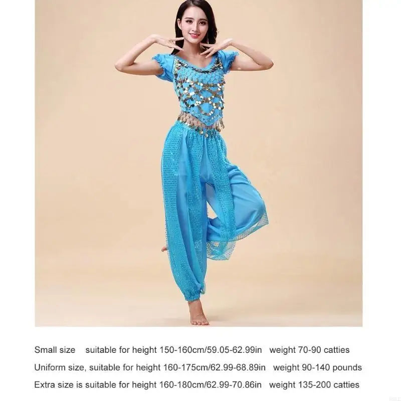 50LE 2Pieces Belly Dance Costume Set Top Lantern Pants Set Halloween Costume