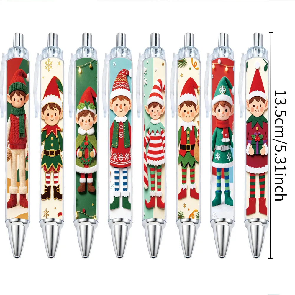 8pcs Christmas Elf Theme Press Ballpoint Pen Student Office Writing Pen Pattern Random