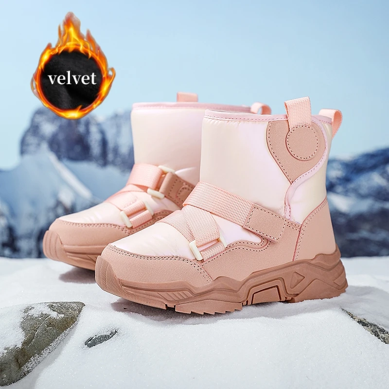 

Winter Pink Girl's Snow Boots Comfy Warm Velvet High Top Cotton Shoes Kids Plush Boots Outdoor Non-slip Children's Ankle Boots