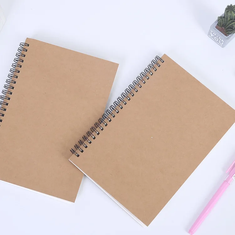 New A4 Diary Kraft Paper Coil Book Journal Notebook Hardcover Cardboard Grid Dot Spiral Note Sketchbook School Office Supplies