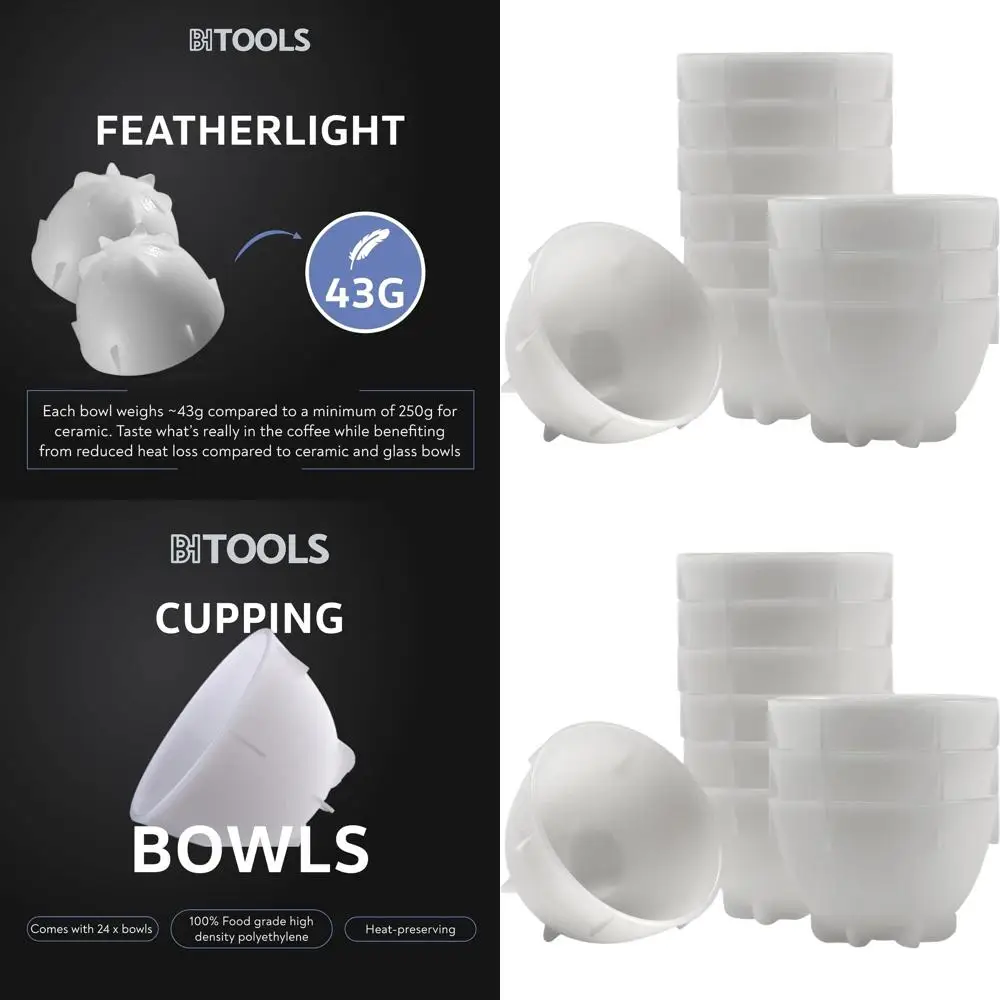 

Набор из 24 штук: Штабелируемые термостойкие чашки для дегустации кофе объемом 200 мл – из высококачественного полиэтилена, без влияния на вкус.