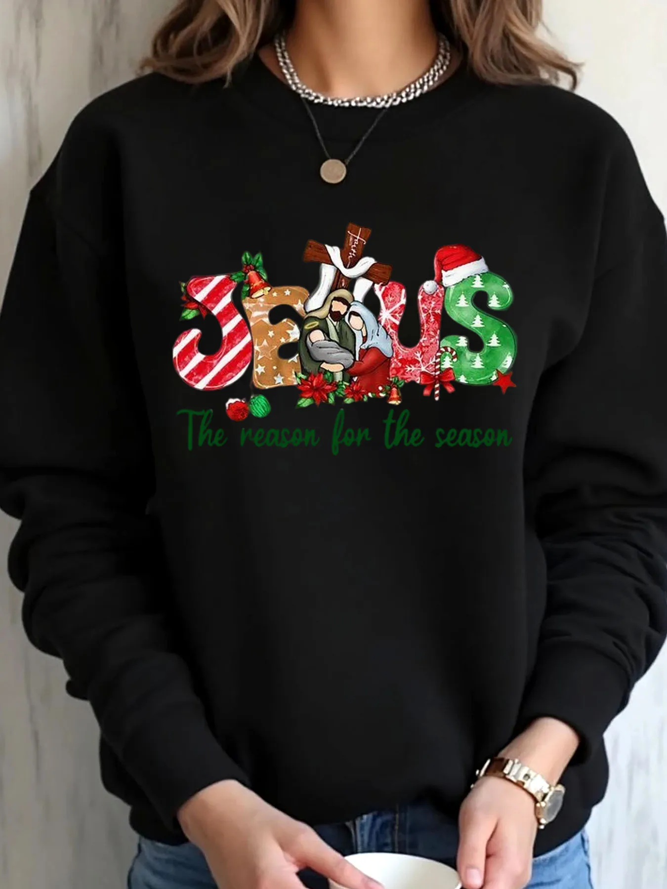 

Женская толстовка большого размера с принтом «Рождество Иисуса, причина сезона», уличная одежда