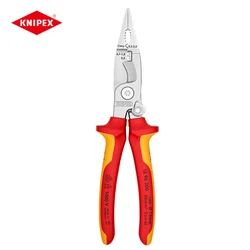 KNIPEX 13 96 200 Insulated Electrical Installation Pliers VDE-Tested with Opening Spring,Cutting,Crimping Stripping Functions