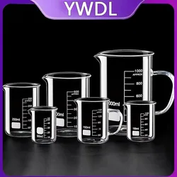 YWDL 50-1000ml High Borosilicate Glass Measuring Cup Heat-resistant Laboratory Beaker With/No Handle Scales Mug Measuring Tools