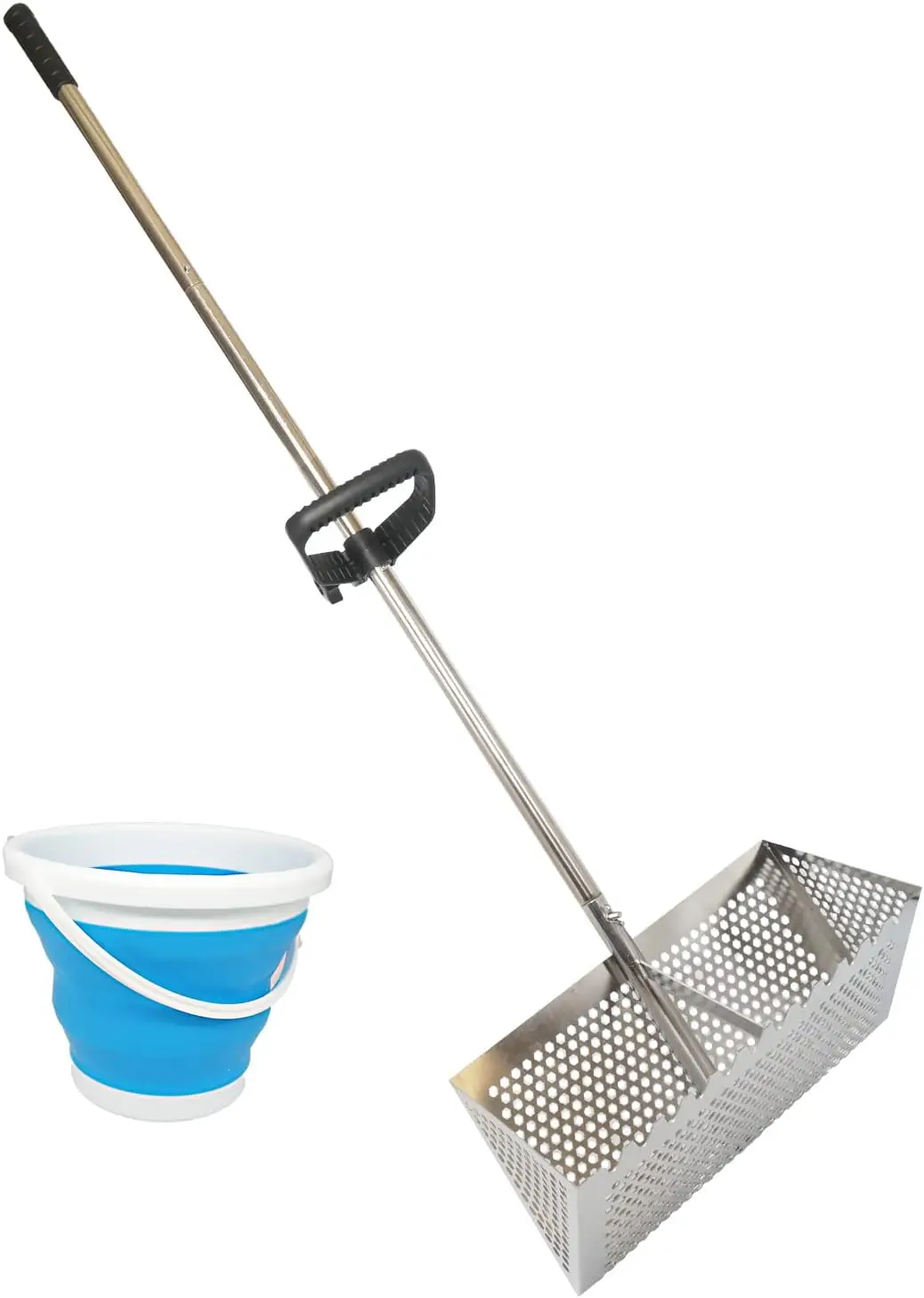 

Sand Fleas Rake, Stainless Steel Sand Sifter,Detachable 47 In Long,Collapsible Beach Screen,Sand Crab Catcher with Foldable Pail